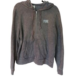 PINK Victoria's Secret Soft Vintage Washed Zip Up Graphic Hoodie Gray Size XL